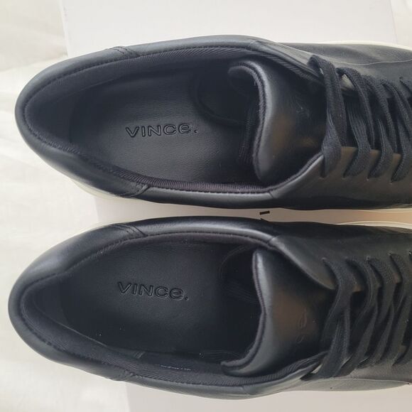 Vince Benfield Black Leather Sneakers Contemporary Timeless Fall - Picture 4 of 7
